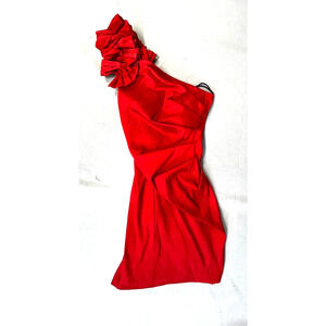 Vintage Daiana Red One Shoulder Bodycon Cocktail Mini Dress Sz L Made In USA Vtg
